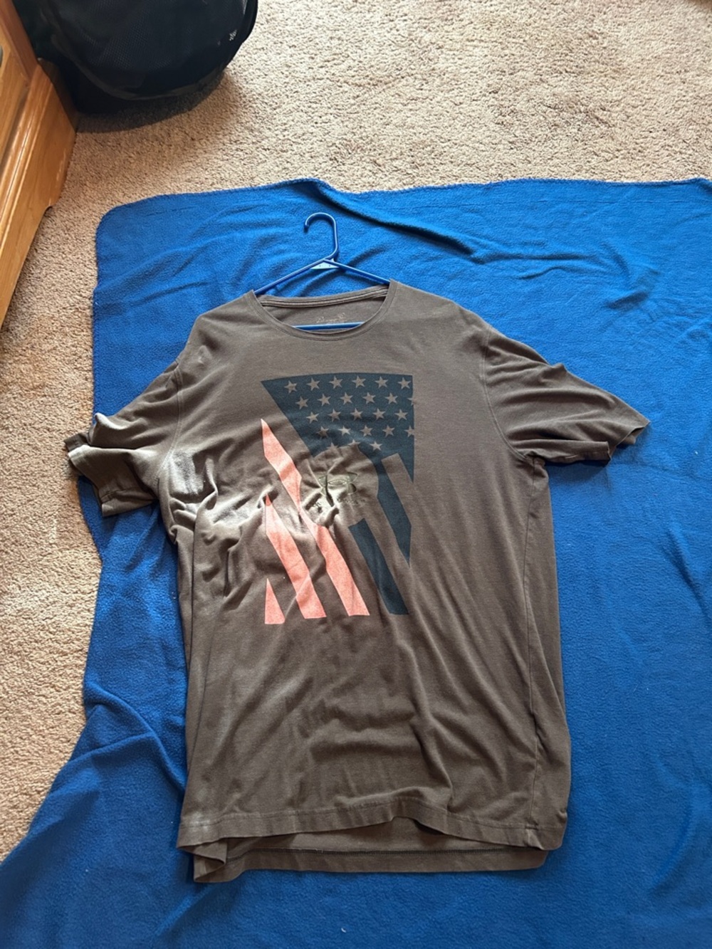 Under Armour Brown Short Sleeve Tee with Navy and Pink Flag Graphic